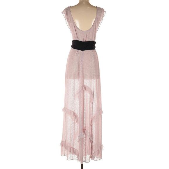 Free People Corset Sheer Dusty Rose Pink Ruffle Mesh Maxi Dress - Picture 4 of 7